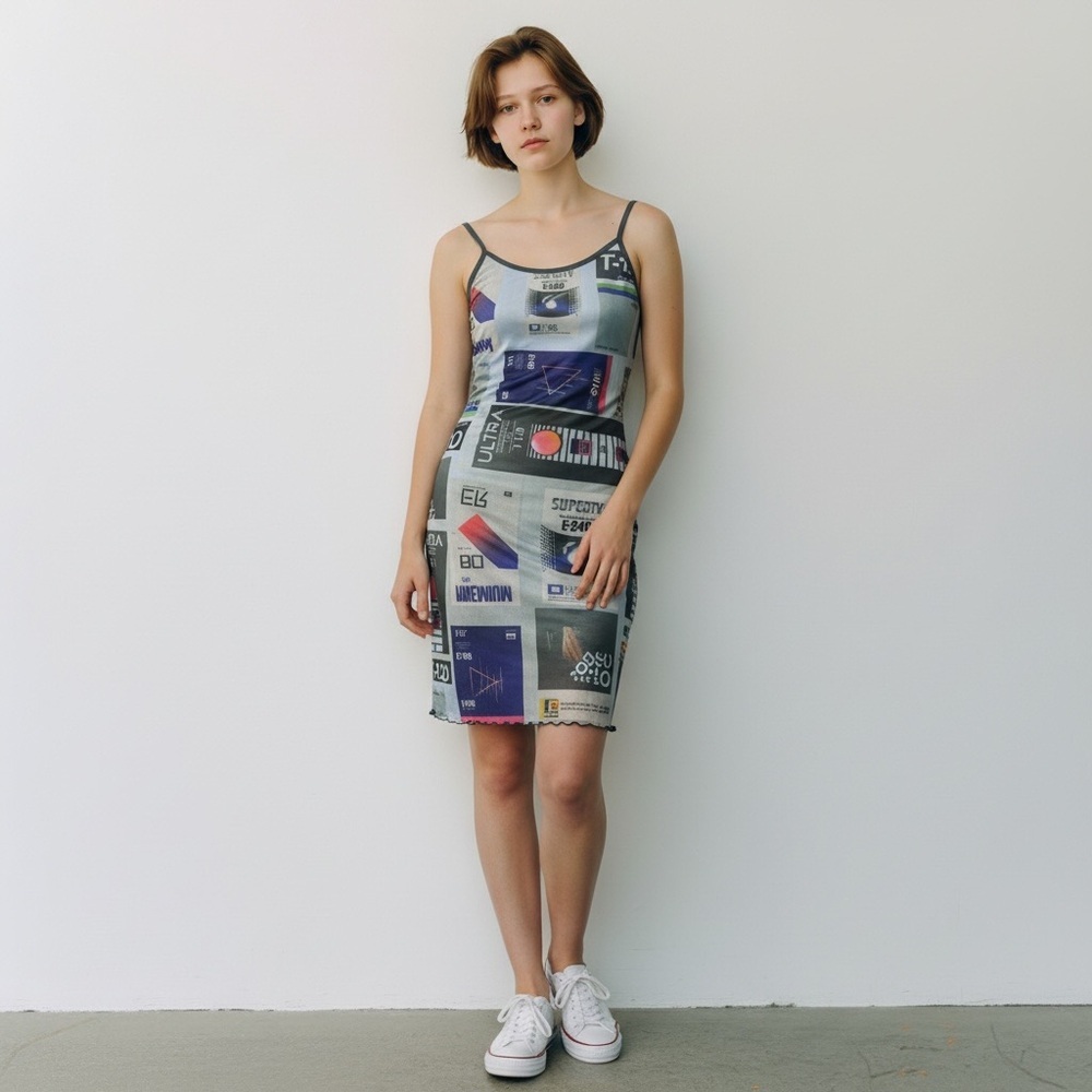 Current Mood Graphic Mini Dress - Blue and Gray (A291)